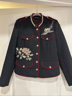 Zara Black Jacket with Red Trim and Gold Embroidery